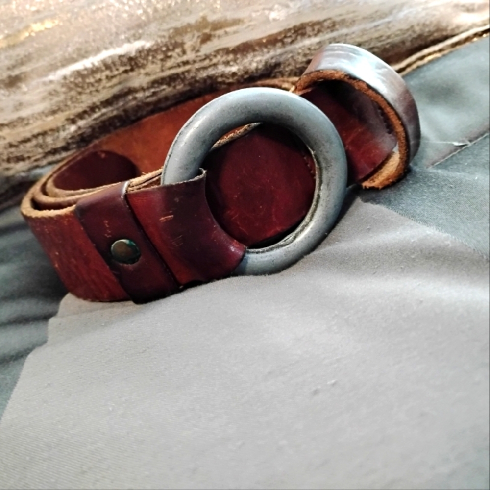 Vintage 1970's Brown Leather Belt with Silver Buckle